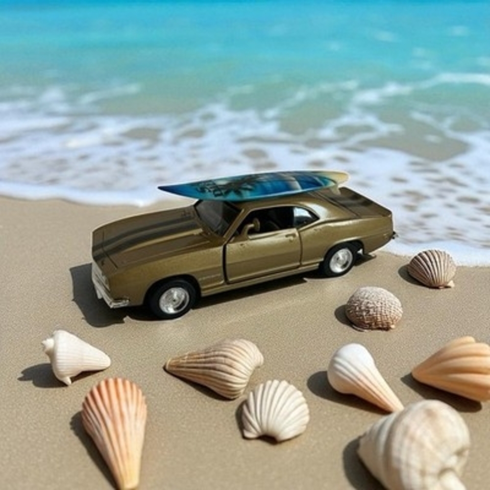 1969 Chevrolet Camaro Z28 Gold Die-Cast Model Car San Diego Surfboard Rare